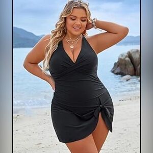 NEW! Blooming Jelly Swim Dress 1 Pc Tummy Control Modest Criss Cross Black XXL